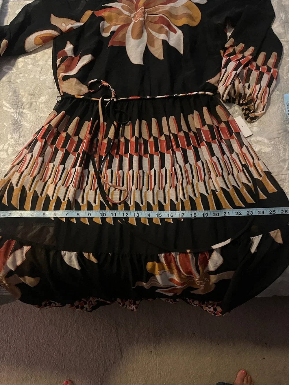 Maison Tara NWT Black Maxi Dress with Mustard, Rust & Cream Floral Accents - Picture 8 of 10
